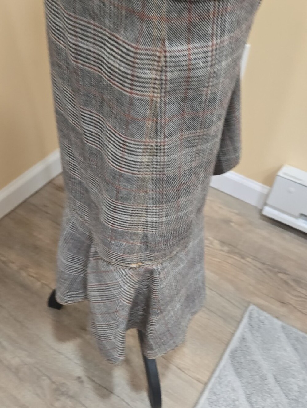 NWT! Self-Portrait Gray Plaid Ruffle Midi Dress - Picture 5 of 11